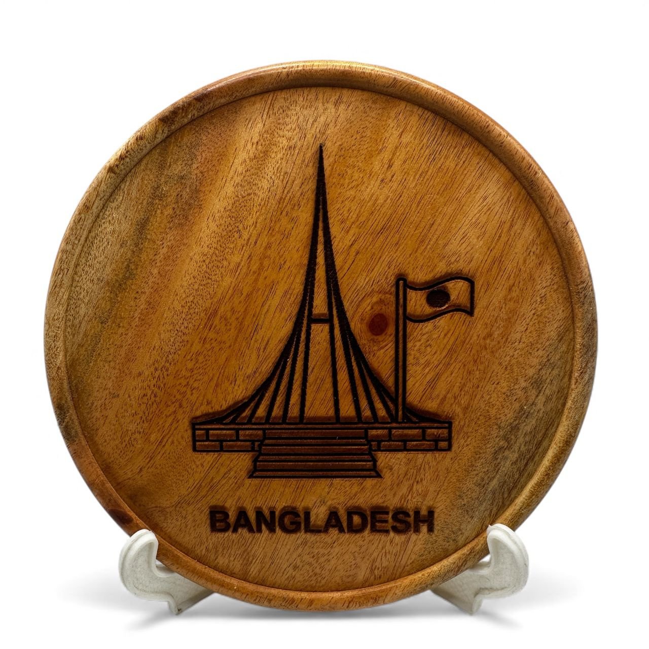 Bangladesh National Martyrs’ Memorial Monument Round wooden Monogram for Table or Desk with stand 6 inch