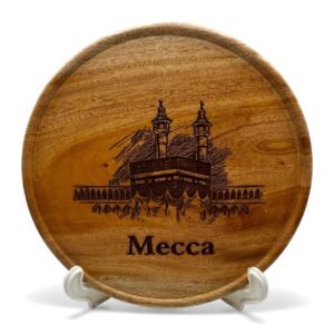 Mecca Round wooden Monogram for Table or Desk with stand 6 inch